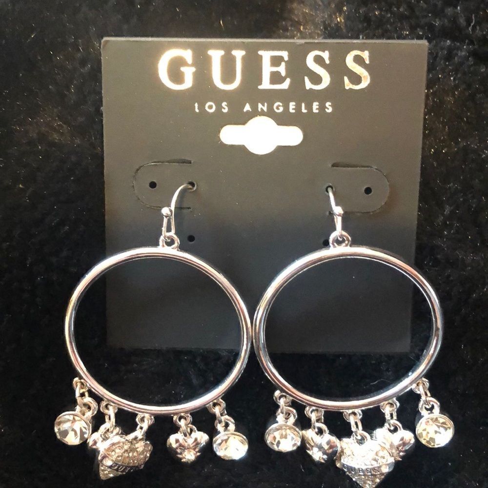 Guess heart dangle hoops